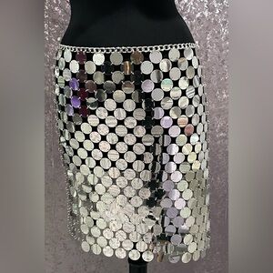 Gianni Bini Silver Metallic Metal Disc BIG Sequin Skirt